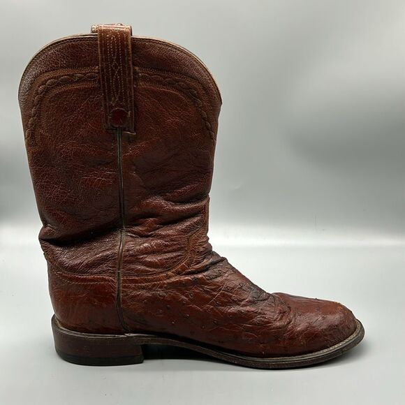 1883 by Lucchese Brown Leather Ostrich Mid Calf Boots - Picture 3 of 12